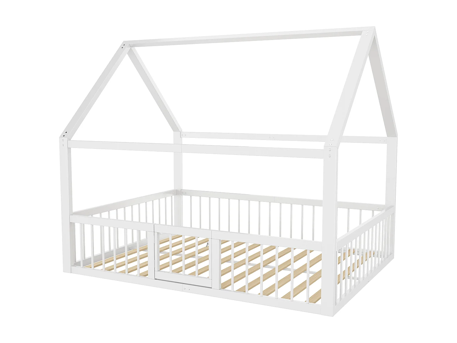 Lit enfant 140 x 200 cm - avec des balustrades et des portails - métal blanc - sans matelas