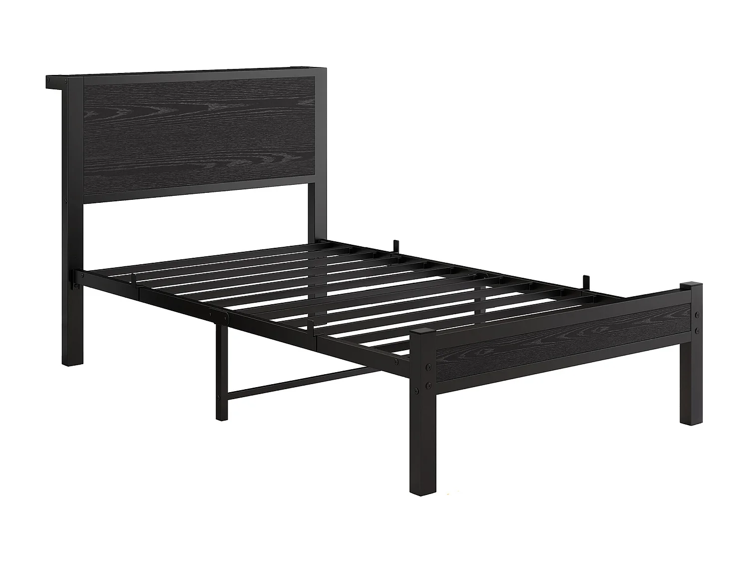 Lit enfant 90x200 cm - avec sommier à lattes et rangement ouvert - noir - sans matelas