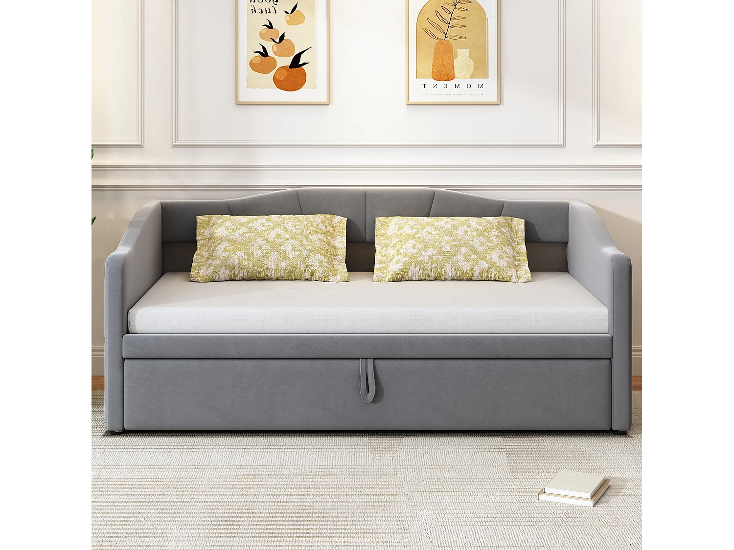 Łóżko dziecięce 90 x 200 cm - z dnem z listew - szary aksamit - bez materaca