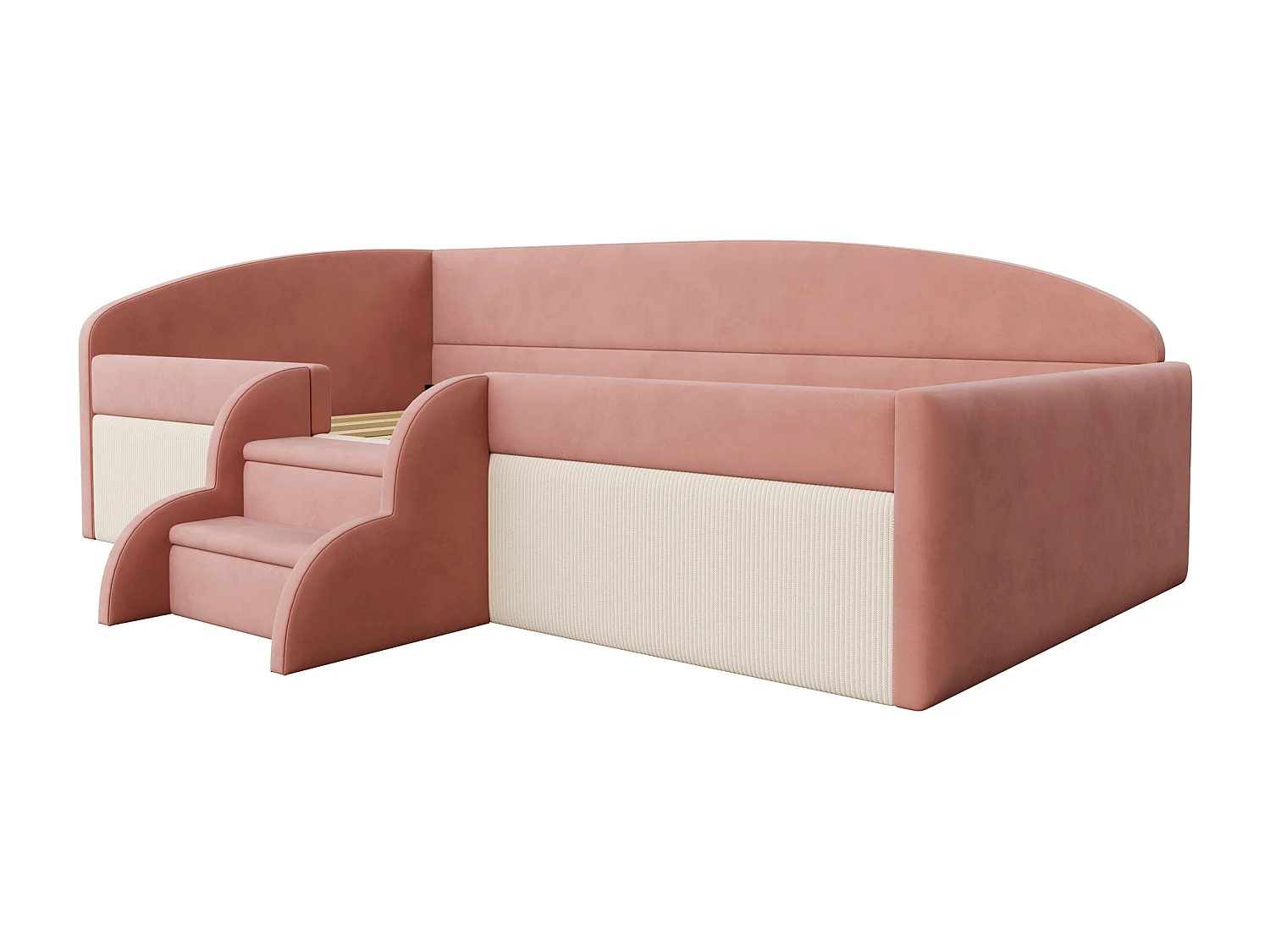 Lit banquette 90x190 cm - Lit enfant avec tête de lit, sommier à lattes - velours rose - sans matelas