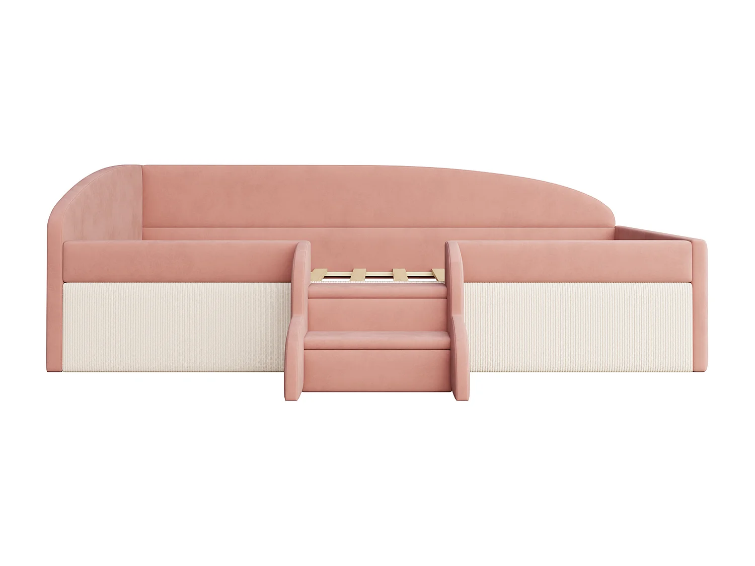 Lit banquette 90x190 cm - Lit enfant avec tête de lit, sommier à lattes - velours rose - sans matelas