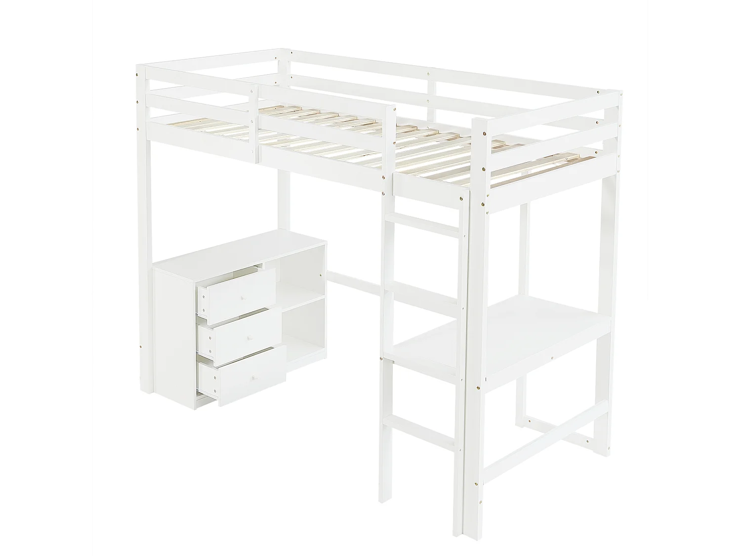 Letto a castello 90x200 cm - con scrivania, cassetto e ripiani - bianco - materasso non incluso