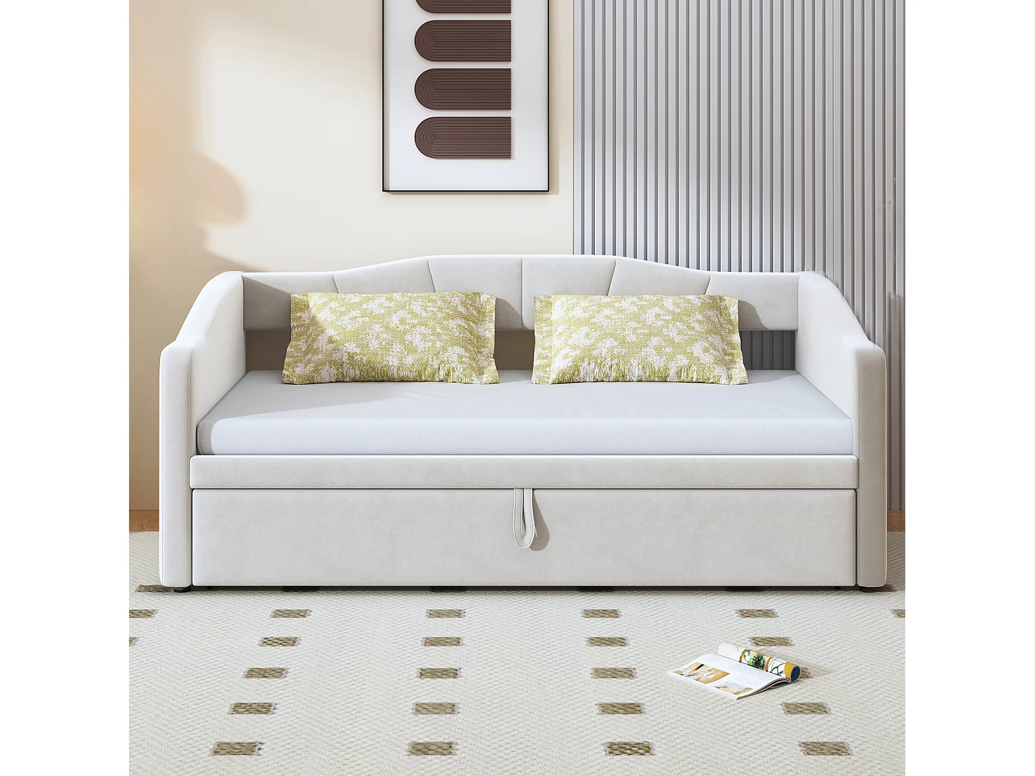 Łóżko dziecięce 90 x 200 cm - z dnem z listew - aksamit - beżowe - bez materaca