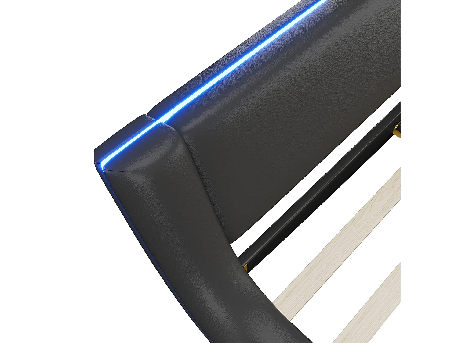 Lit adulte 140x200 cm - avec éclairage LED, sommier à lattes - PU noir - sans matelas