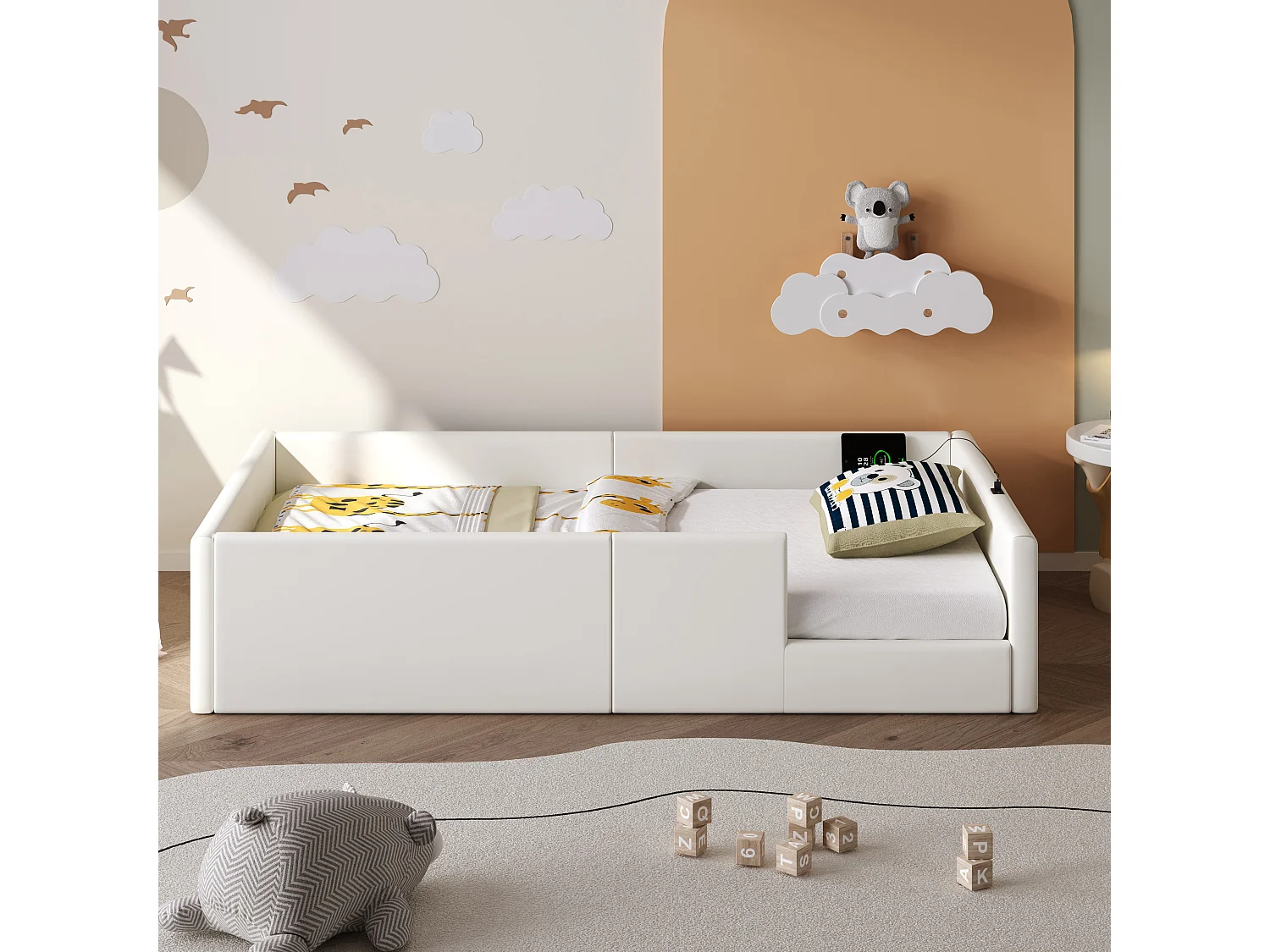 Kinderbett 90 x 200 cm – mit 3 USB- und USB-C-Anschlüssen – Weiß – Matratze nicht enthalten