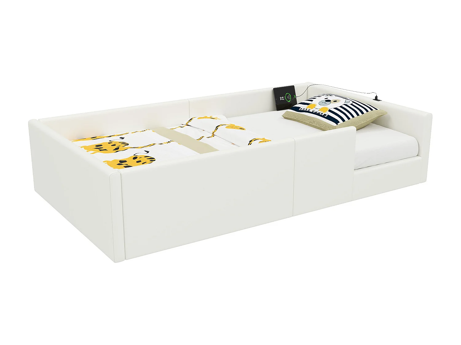 Kinderbett 90 x 200 cm – mit 3 USB- und USB-C-Anschlüssen – Weiß – Matratze nicht enthalten