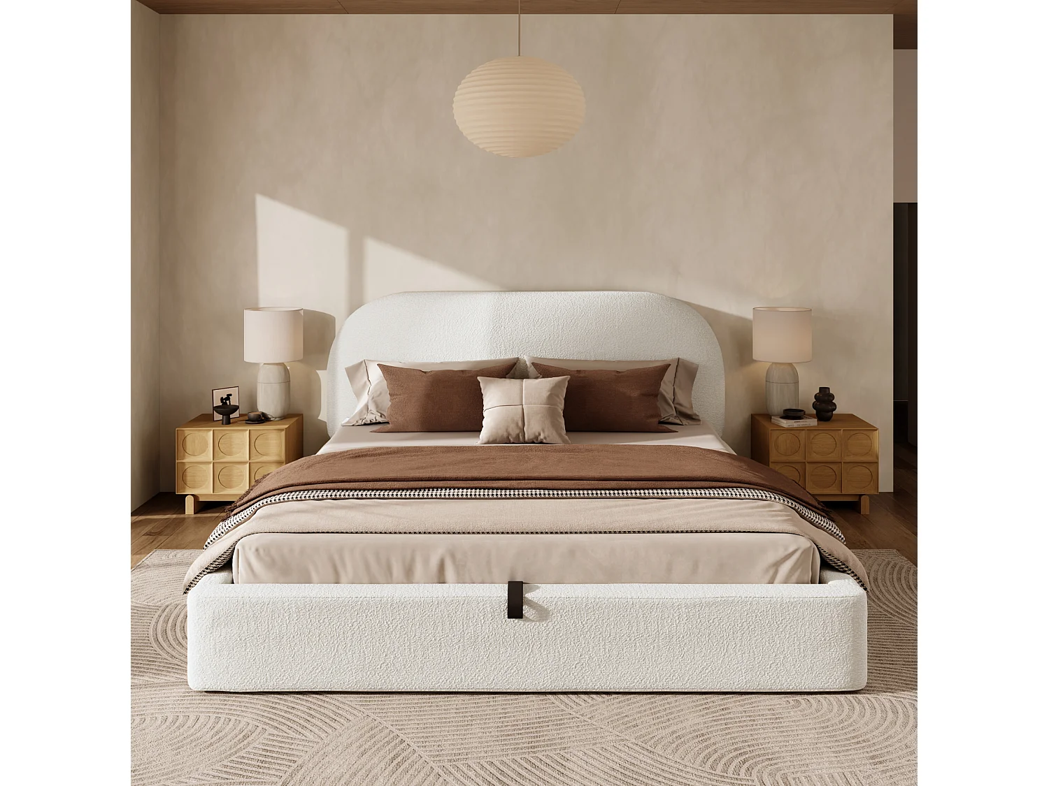 Opbergbed 180 x 200 cm - met hoofdbord, hydraulische lift, lattenbodem - beige - matras niet inbegrepen