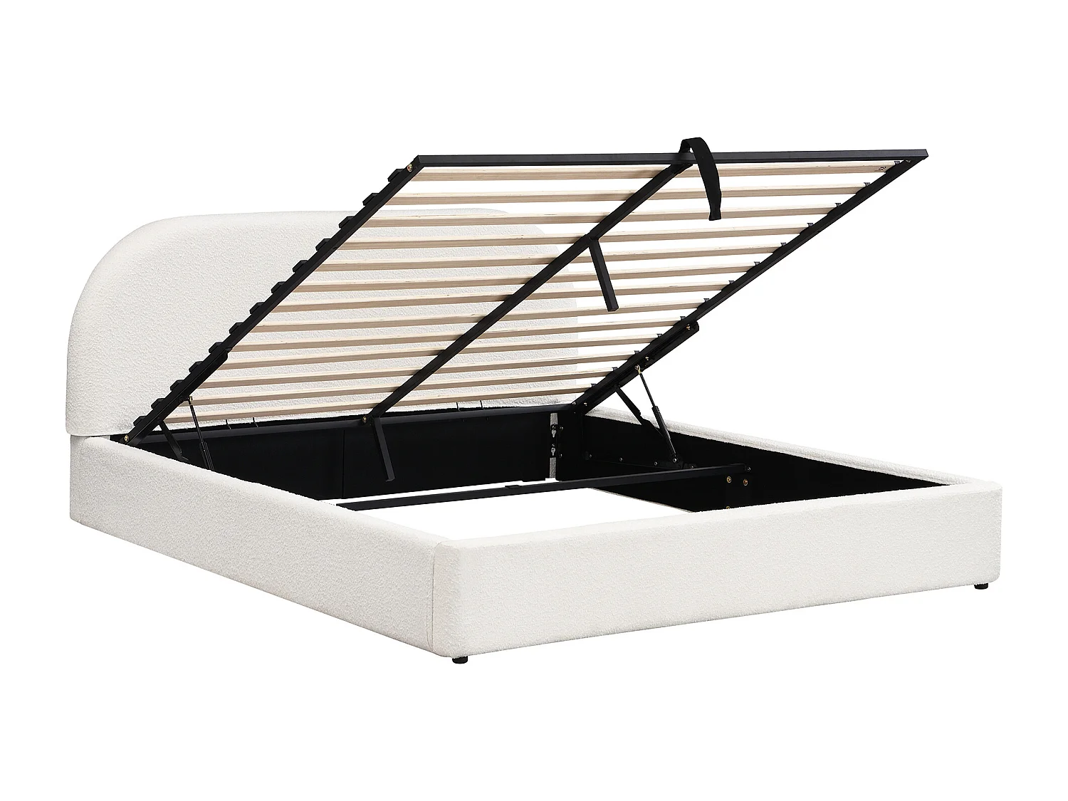 Opbergbed 180 x 200 cm - met hoofdbord, hydraulische lift, lattenbodem - beige - matras niet inbegrepen