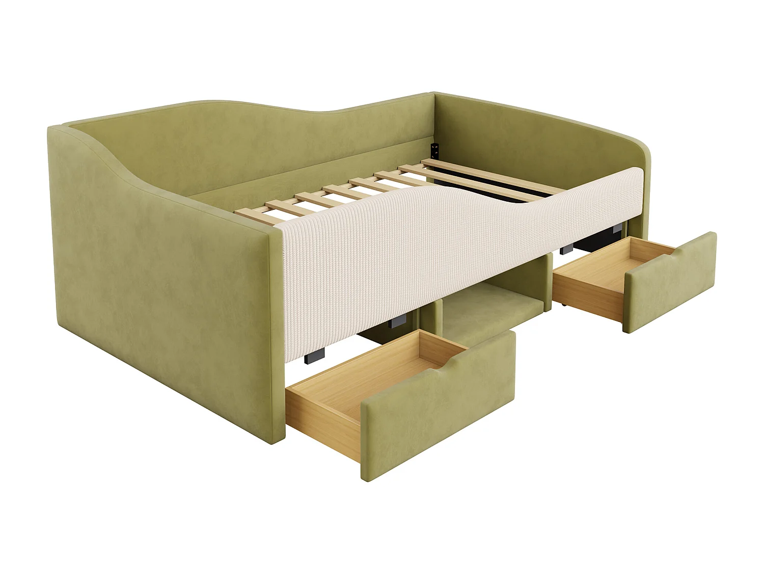Lit banquette 90x190 cm - Lit enfant avec 2 tiroirs et sommier à lattes en bois - velours vert foncé - sans matelas