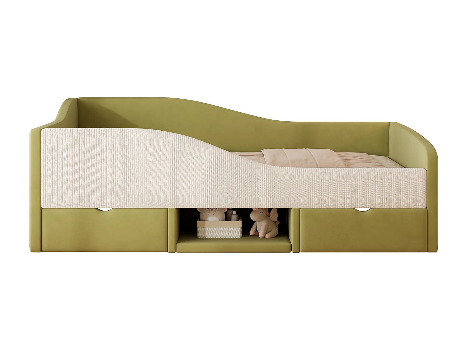 Lit banquette 90x190 cm - Lit enfant avec 2 tiroirs et sommier à lattes en bois - velours vert foncé - sans matelas