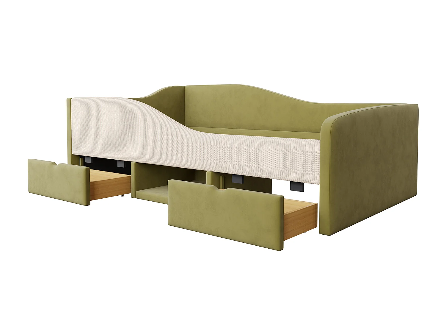 Lit banquette 90x190 cm - Lit enfant avec 2 tiroirs et sommier à lattes en bois - velours vert foncé - sans matelas