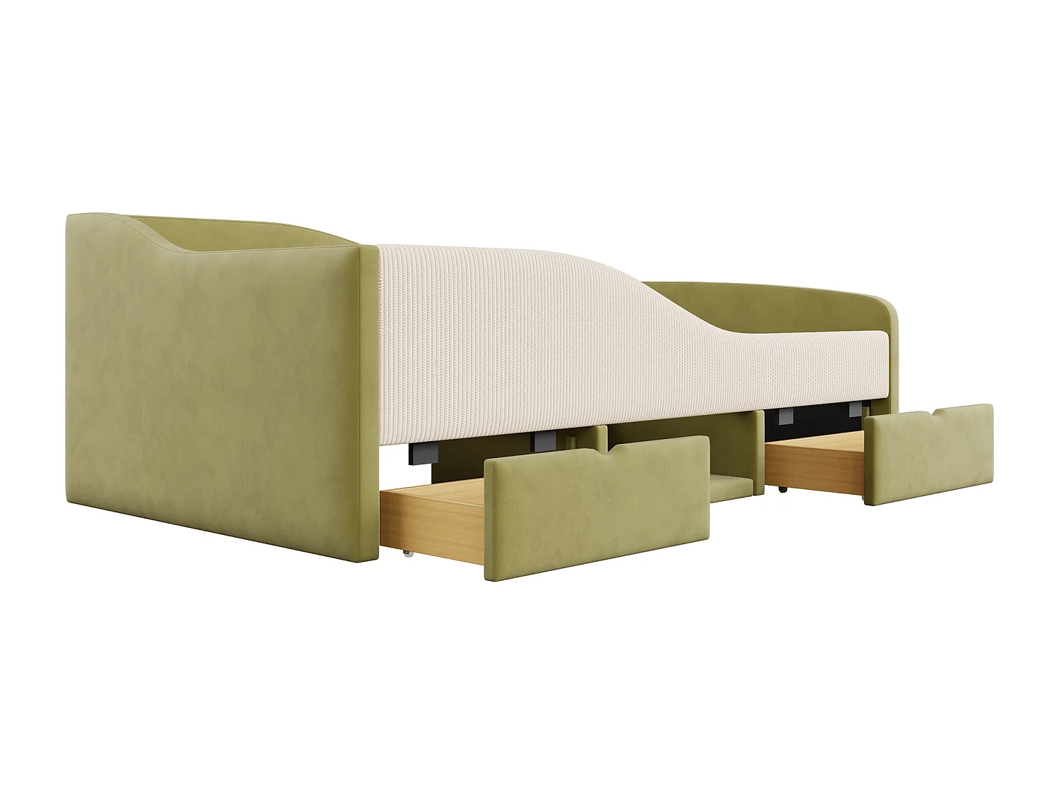 Lit banquette 90x190 cm - Lit enfant avec 2 tiroirs et sommier à lattes en bois - velours vert foncé - sans matelas