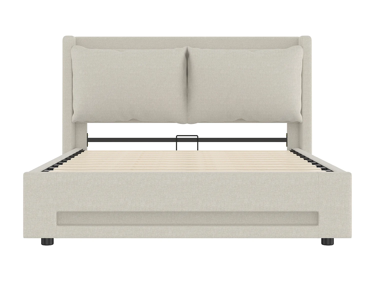 Lit coffre 160x200 cm - Lit double avec port USB et LED - lin beige - sans matelas