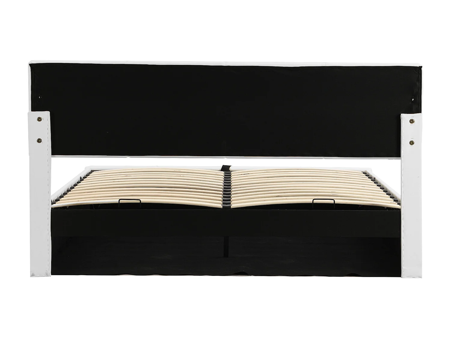 Cama com arrumação 180 x 200 cm - com iluminação LED, elevação hidráulica, base de ripas - PU branco - colchão não incluído