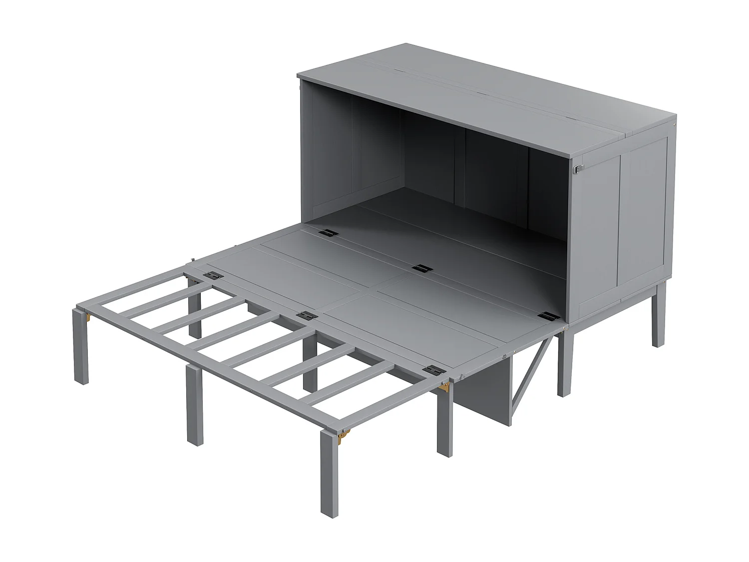 Lit escamotable 140x200 cm - lit pliant mural, lit vertical escamotable à lattes - gris