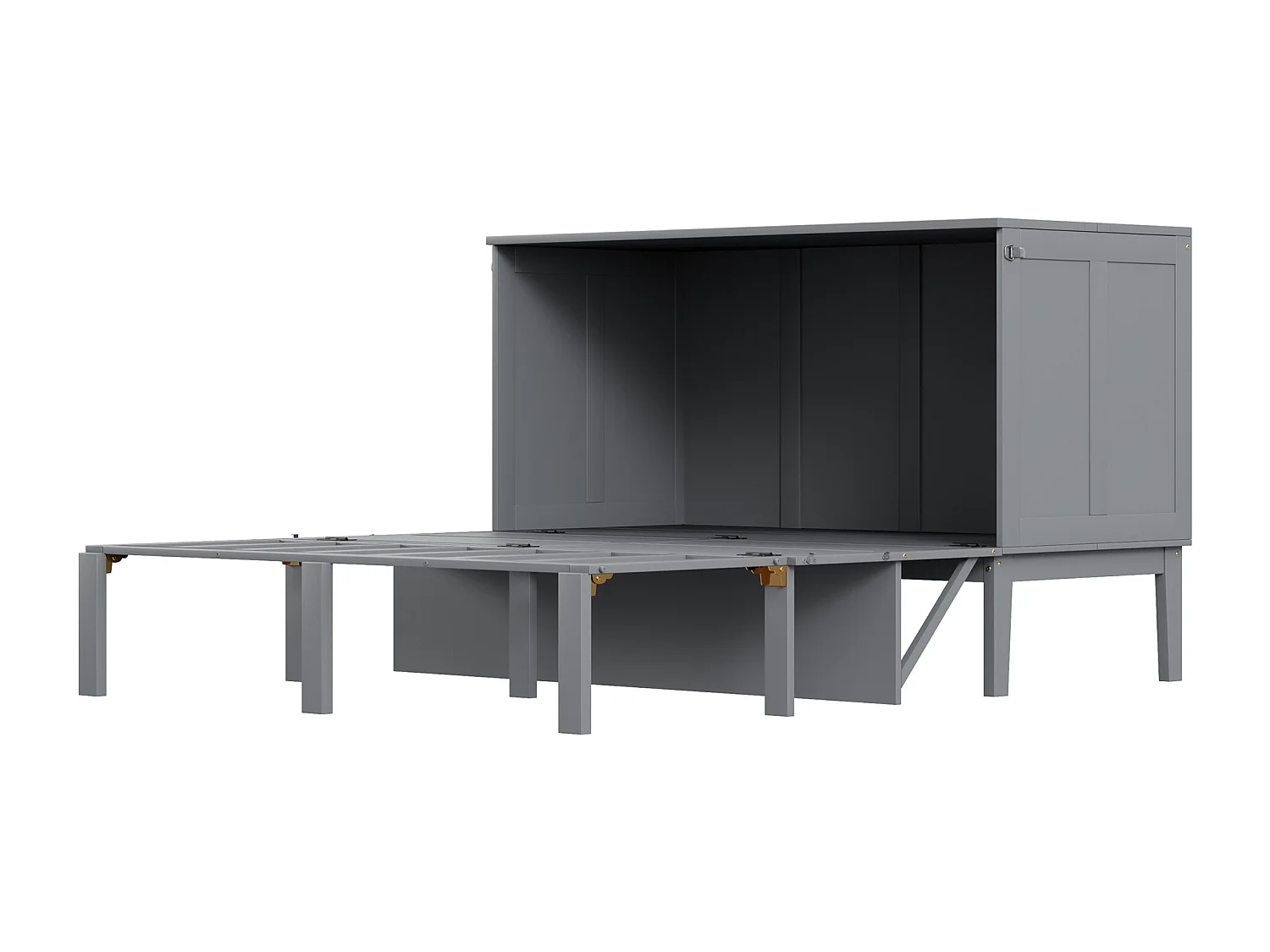 Lit escamotable 140x200 cm - lit pliant mural, lit vertical escamotable à lattes - gris