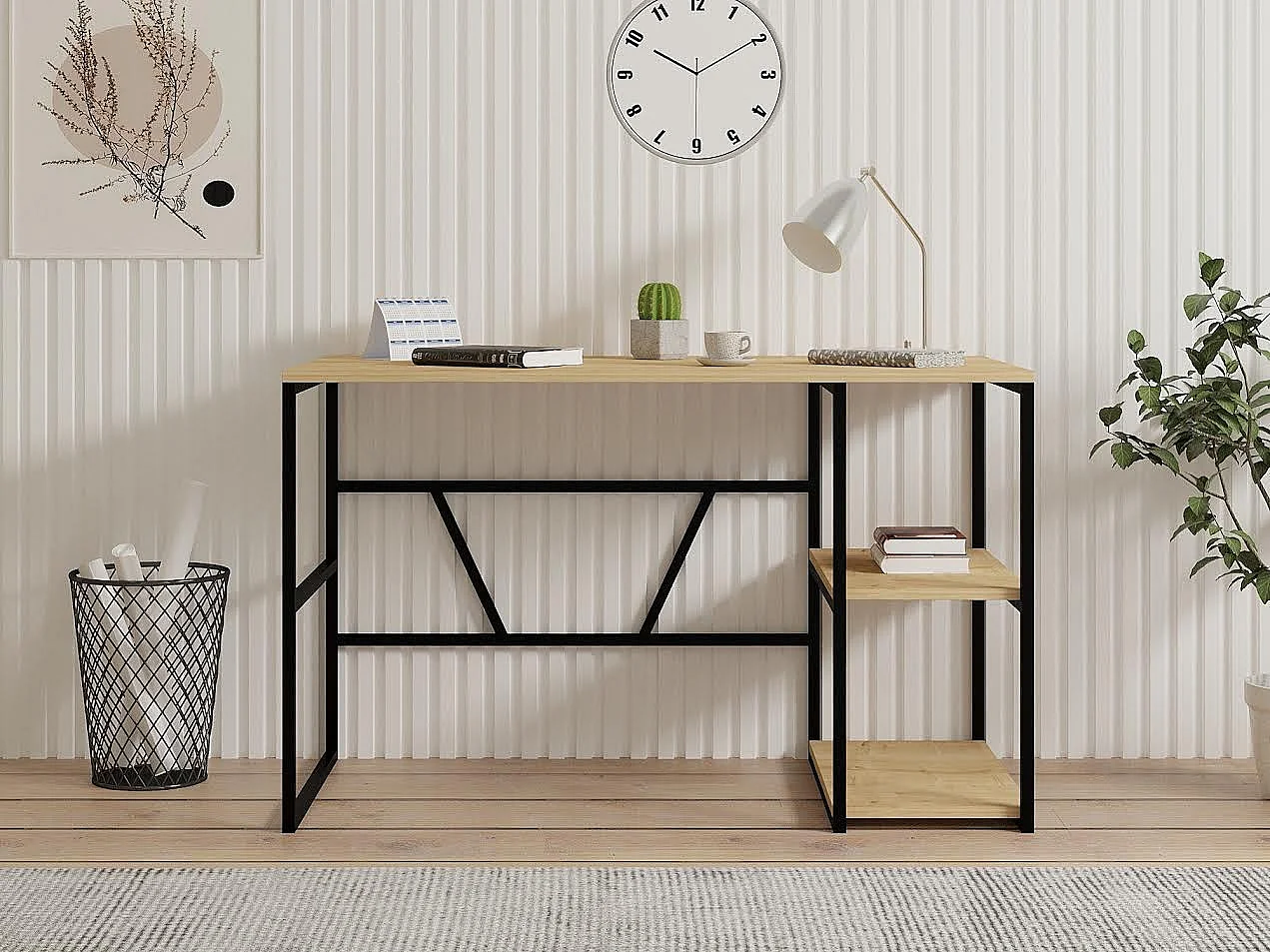 Elegant "Caste" Träskrivbord - Beige, 120 x 60 x 74 cm, 2 Hyllor