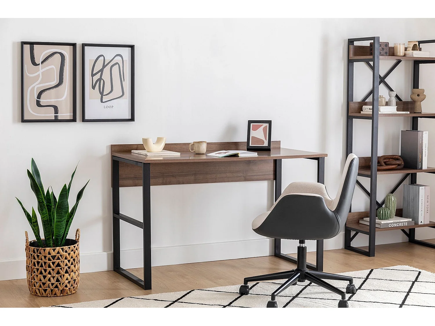 Bureau en bois "Rana" - 120 x 75 x 60 cm - Noyer, Noir