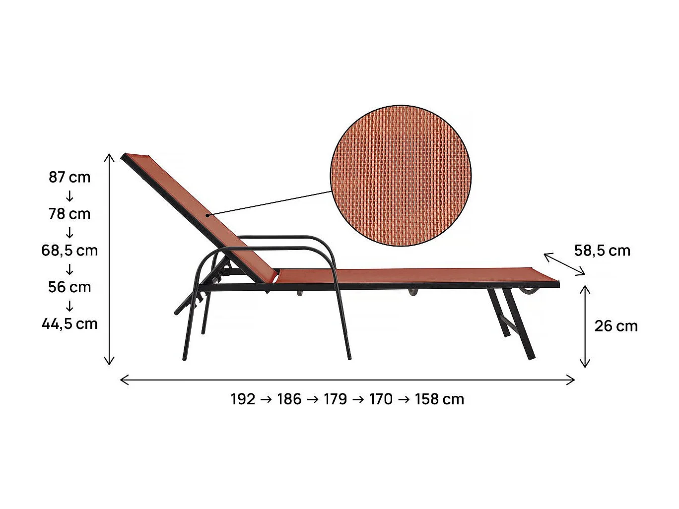 Zestaw 2 metalowych leżaków "Farniente" z podłokietnikami - terakota