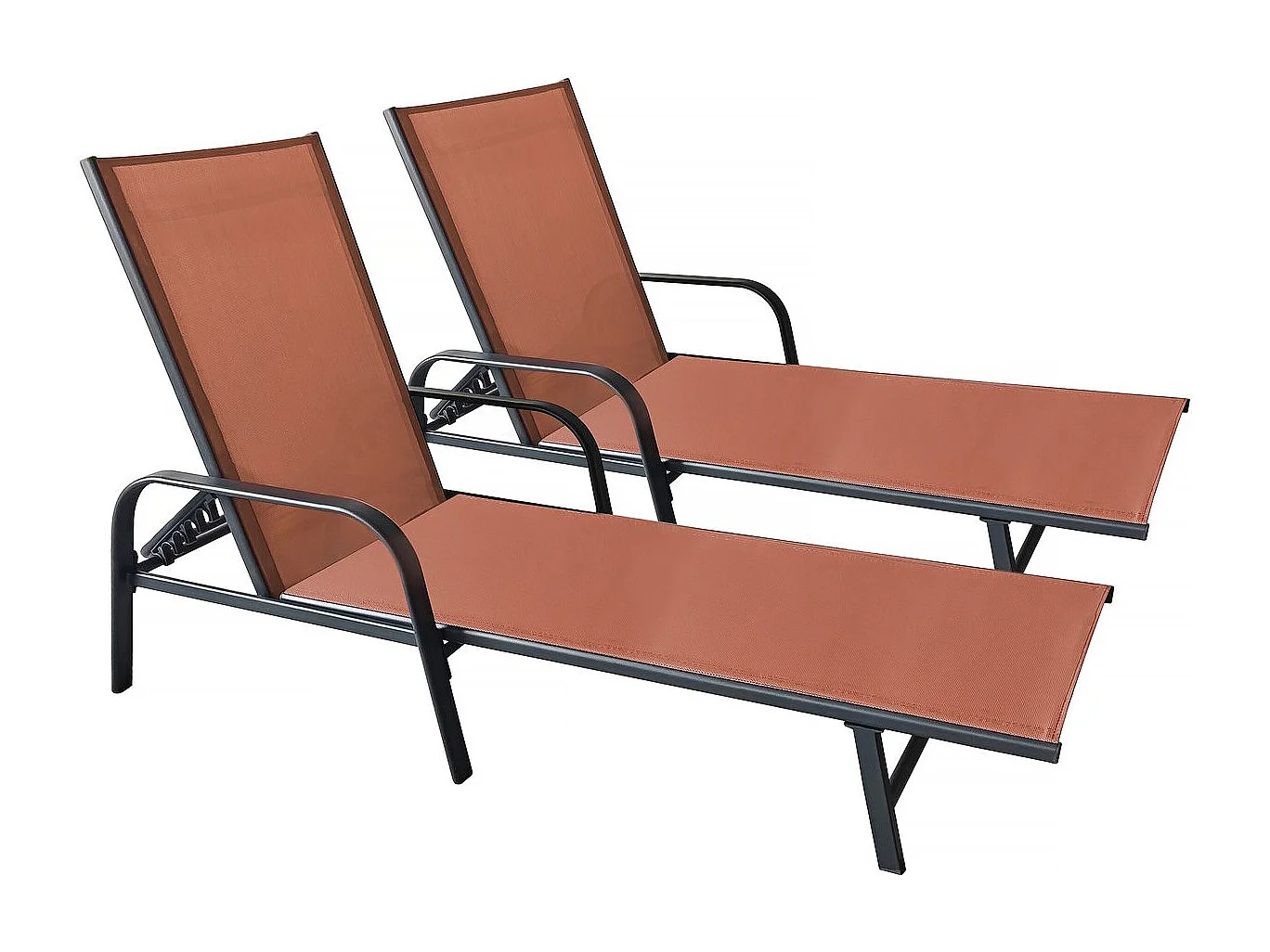 Lot de 2 bains de soleil en métal avec accoudoirs "Farniente"- Terracotta