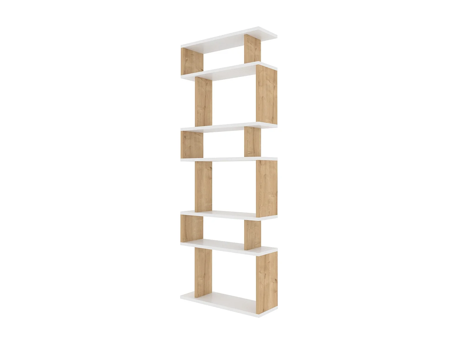 Bates boekenplank van wit eikenhout 6 planken 60x19x160 cm modern en robuust design