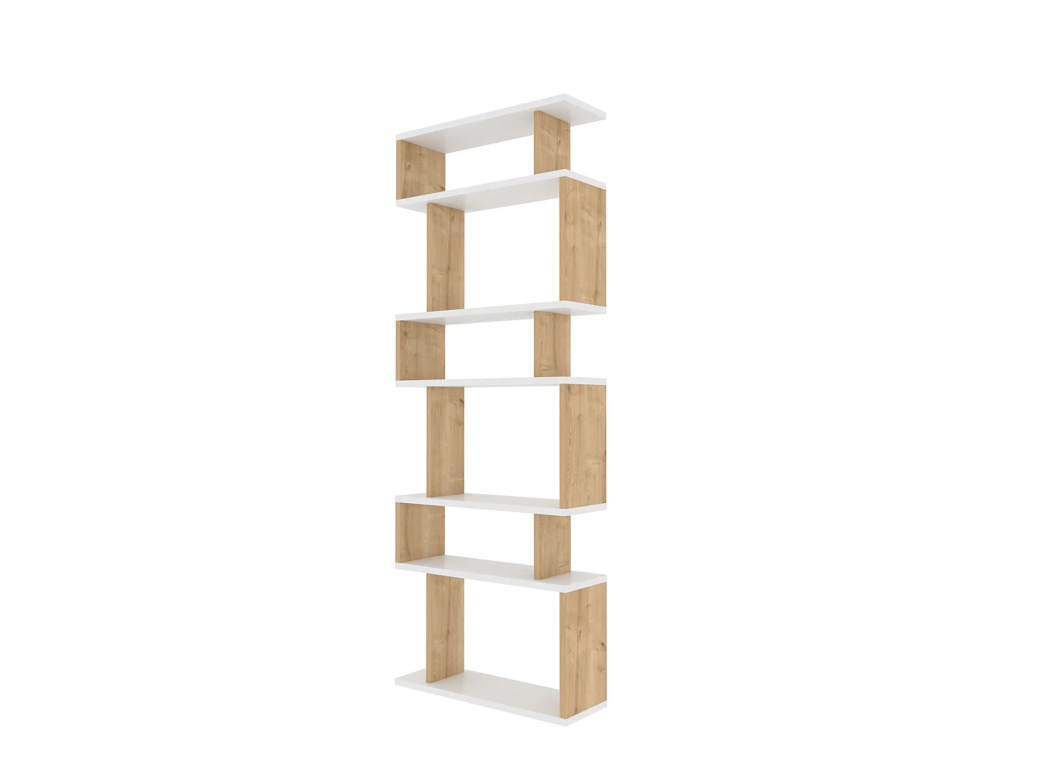 Regał Bates z białego drewna dębowego 6 półek 60x19x160 cm nowoczesny i solidny design
