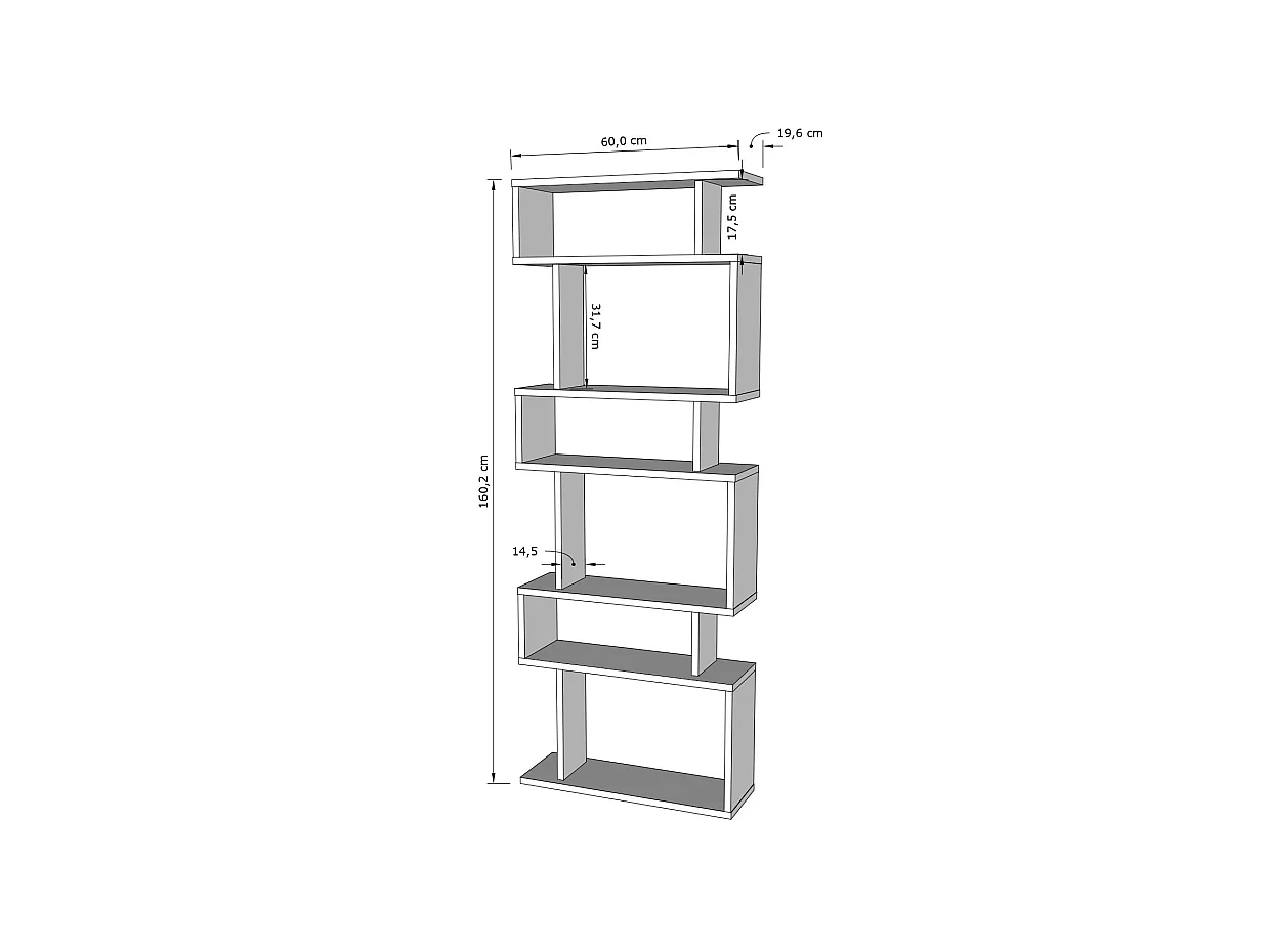 Regał Bates z białego drewna dębowego 6 półek 60x19x160 cm nowoczesny i solidny design