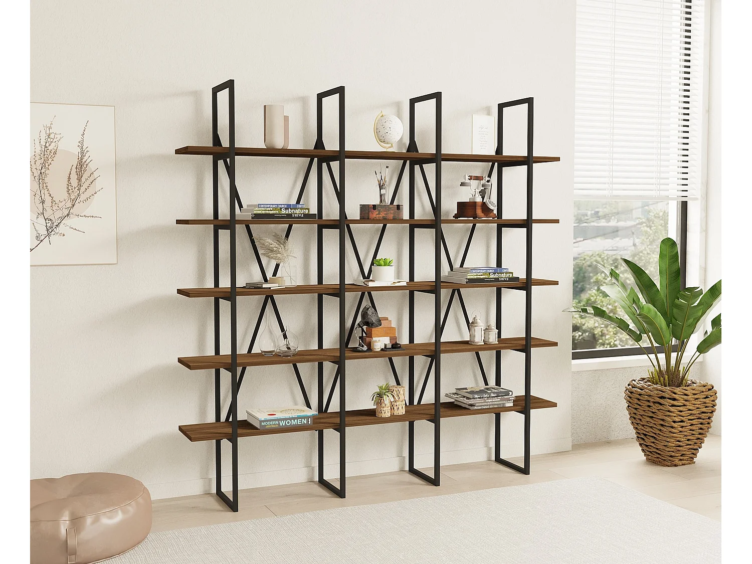 Bibliothèque en bois "Beylerbeyi" - 160 x 26 x 160 cm - NoyerNoir