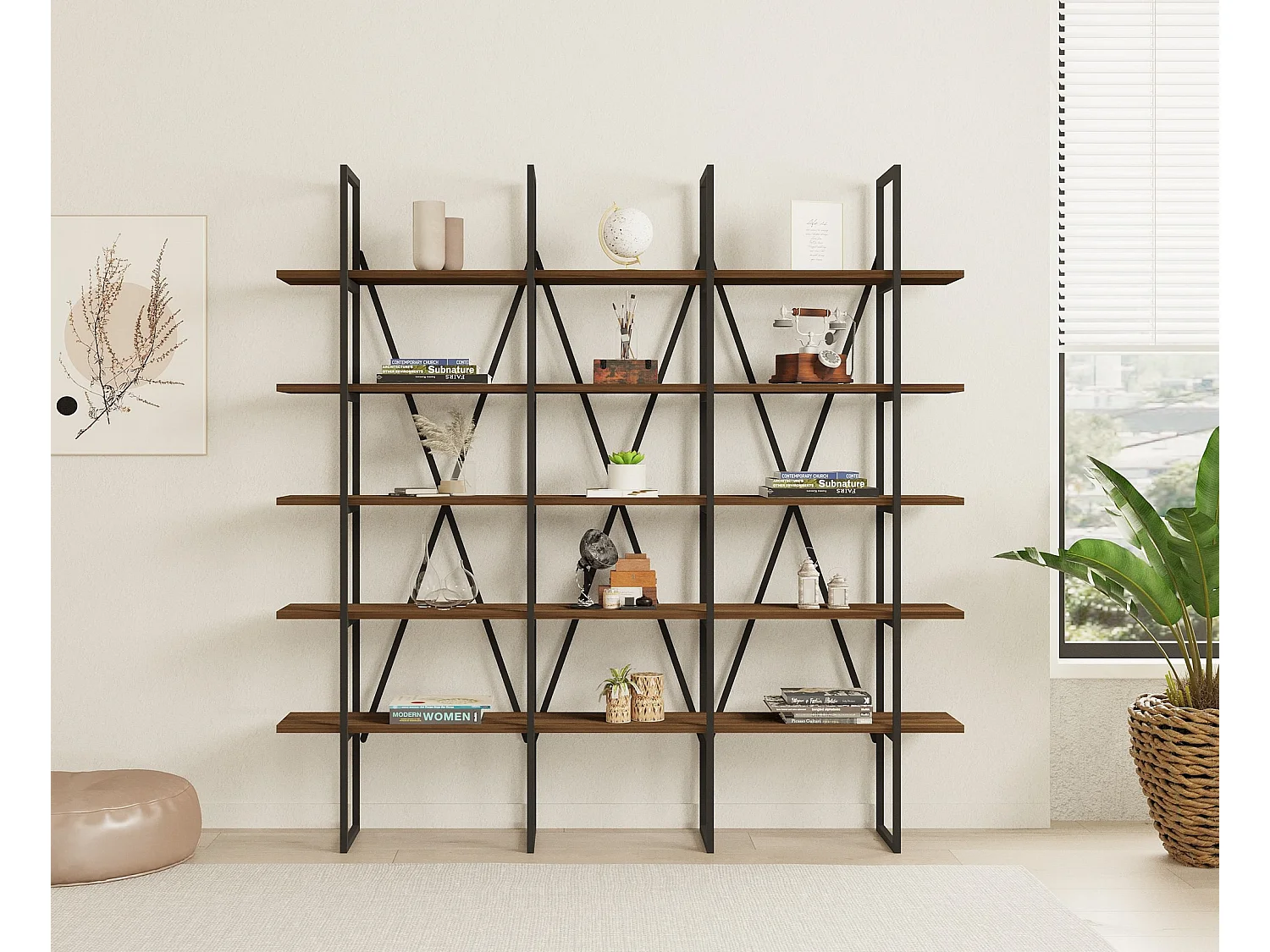 Bibliothèque en bois "Beylerbeyi" - 160 x 26 x 160 cm - NoyerNoir