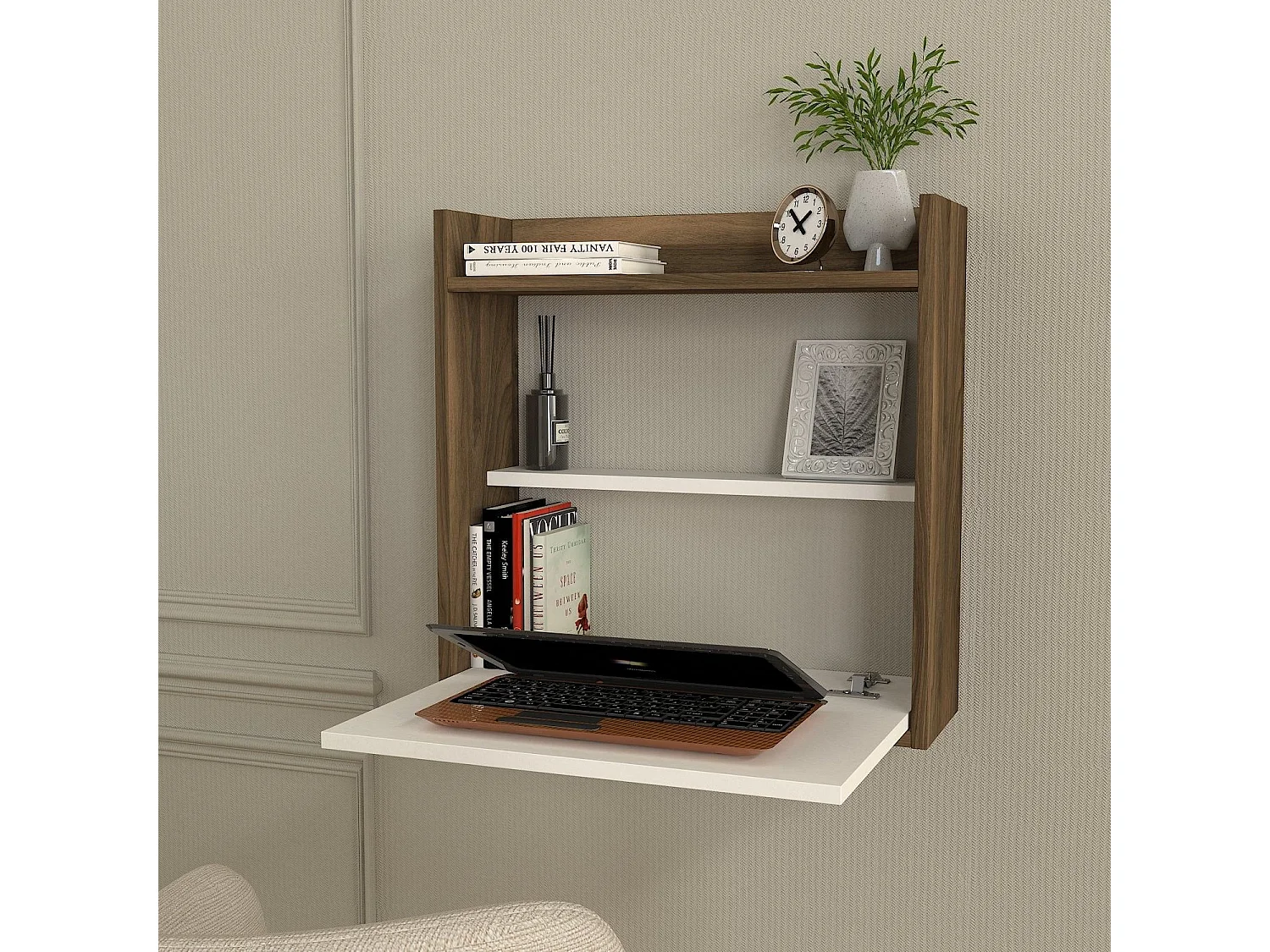 Bureau en bois "Laptop" - 19 x 60 x 60 cm - Blanc, Noyer