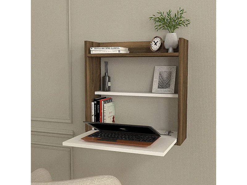 Bureau en bois "Laptop" - 19 x 60 x 60 cm - Blanc, Noyer
