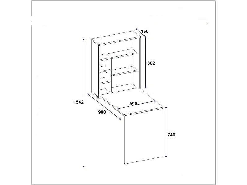 Bureau et étagère mural Conamy L90xH154,2cm Anthracite