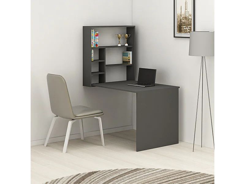 Bureau et étagère mural Conamy L90xH154,2cm Anthracite