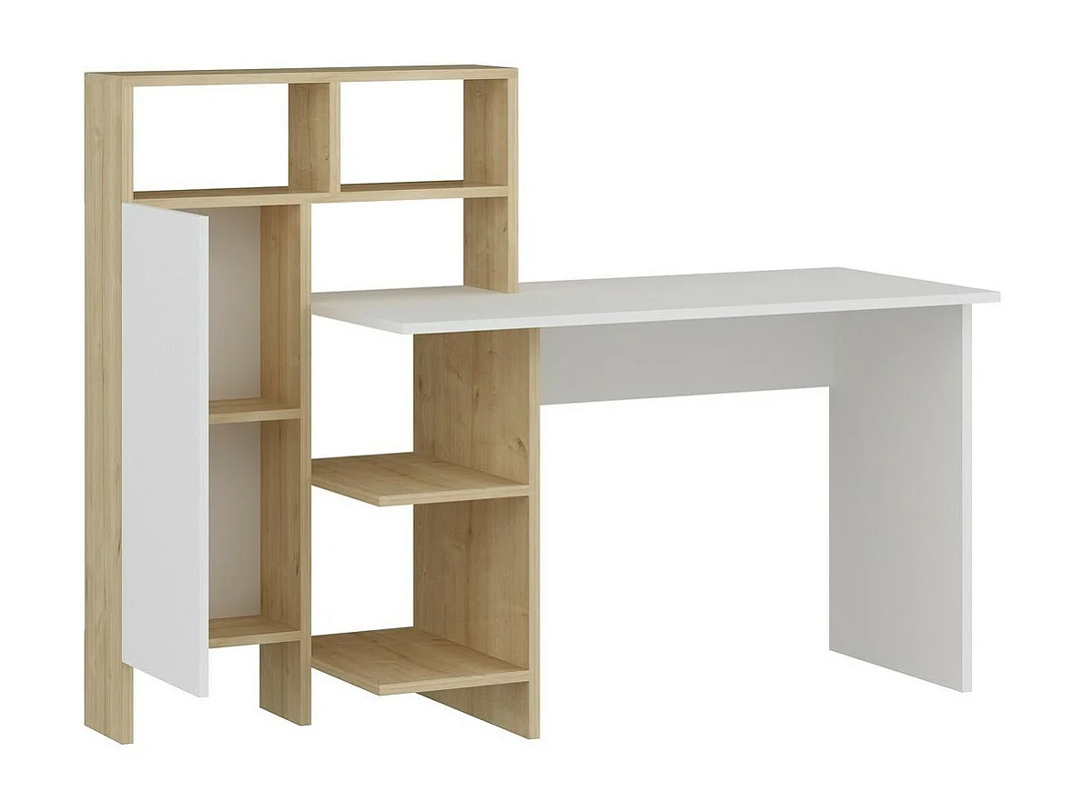 Bureau en bois "Bugra" - Blanc, Chêne