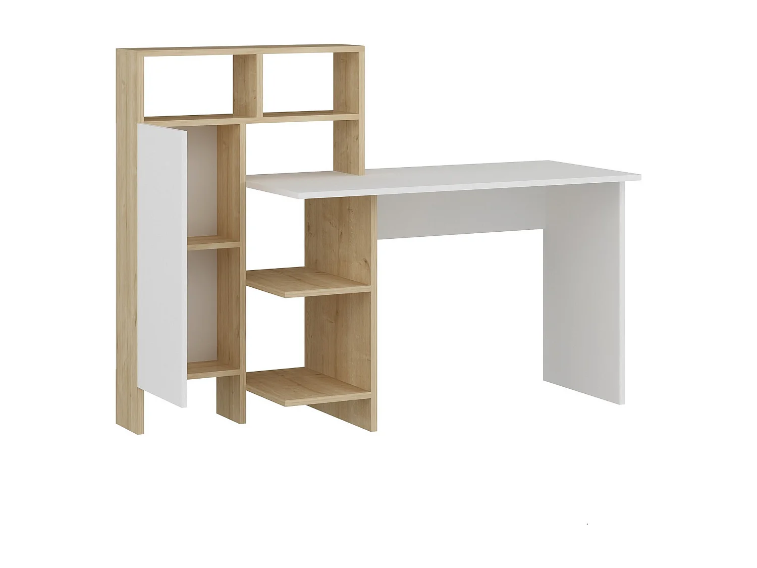 Bureau en bois "Bugra" - Blanc, Chêne