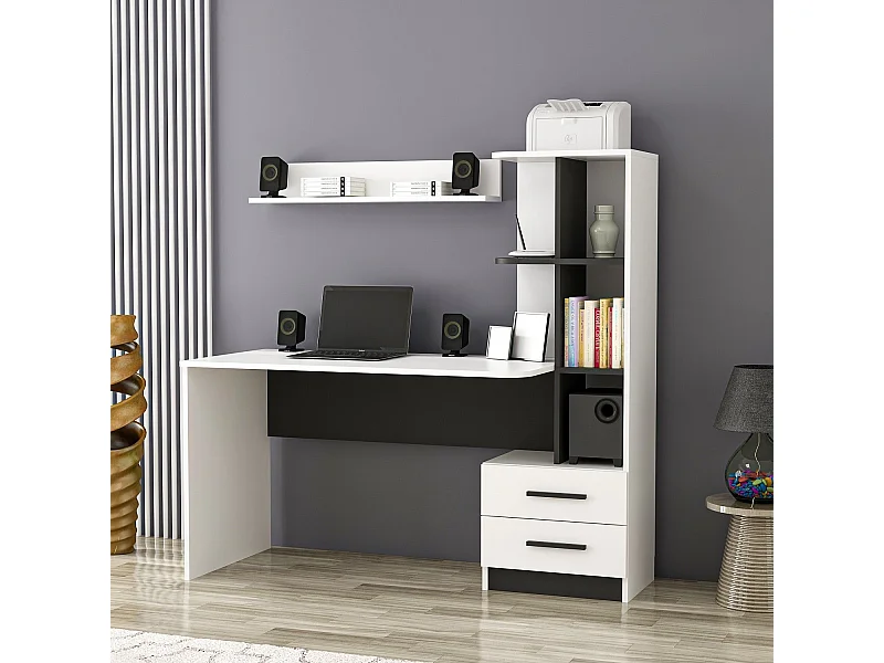 Bureau en bois "Alaska" - 60 x 120 x 74 cm - Blanc, Noir