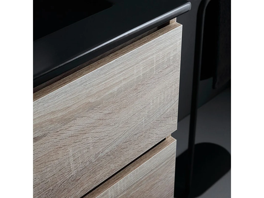 Meuble Salle De Bain 60Cm Chêne Avec Lavabo Noir Mat | Berlin