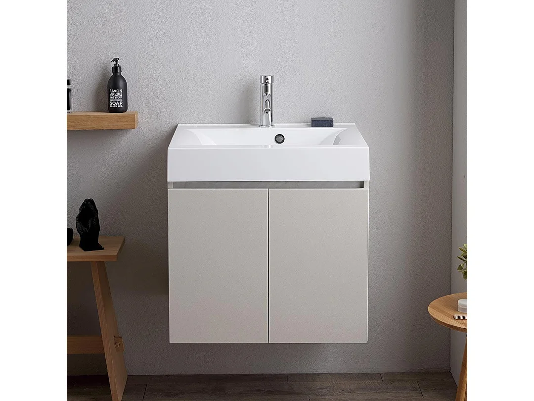 Meuble De Salle De Bains 60Cm Gris Perle Avec Lavabo Blanc | Valentina