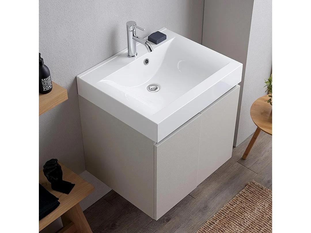 Meuble De Salle De Bains 60Cm Gris Perle Avec Lavabo Blanc | Valentina