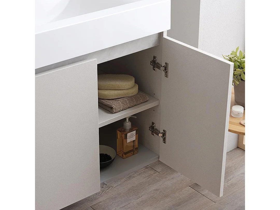 Meuble De Salle De Bains 60Cm Gris Perle Avec Lavabo Blanc | Valentina