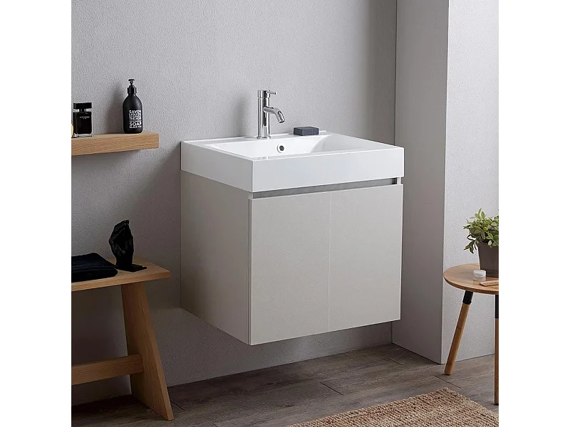 Meuble De Salle De Bains 60Cm Gris Perle Avec Lavabo Blanc | Valentina