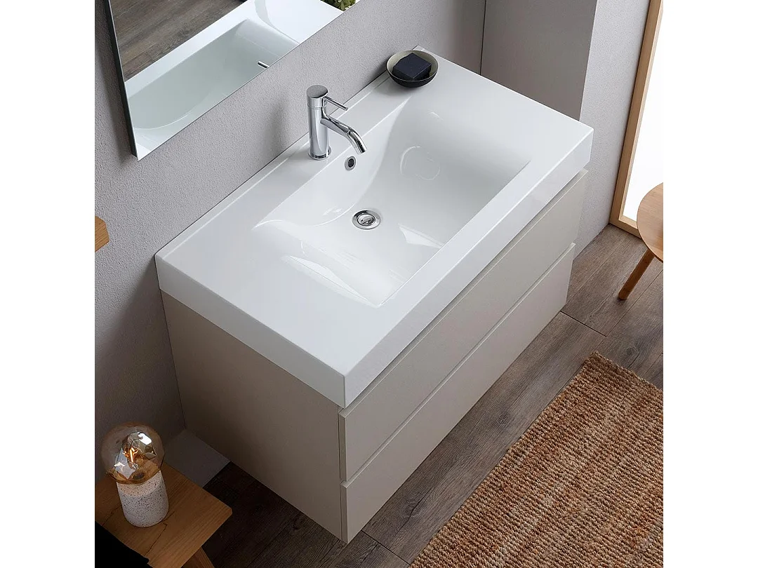 Meuble De Salle De Bains 90 Cm Gris Perle Avec Lavabo Et Miroir 90X70 | Valentina