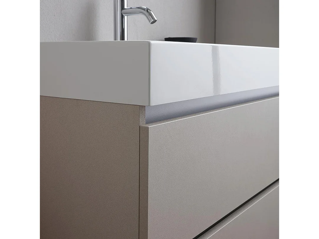 Meuble De Salle De Bains Suspendu 90Cm Tiroirs Gris Perle Et Lavabo | Valentina