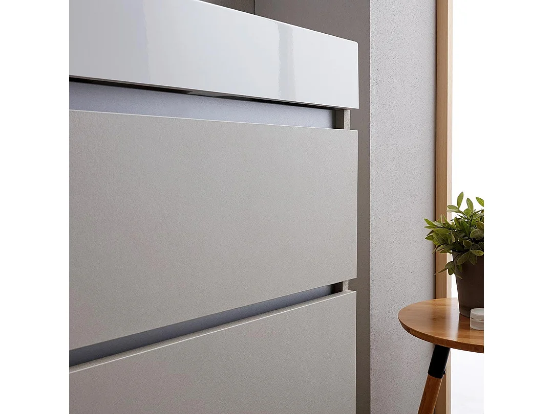 Meuble De Salle De Bains 60Cm 2 Tiroirs Gris Perle Avec Lavabo En Résine Et Miroir | Valentina