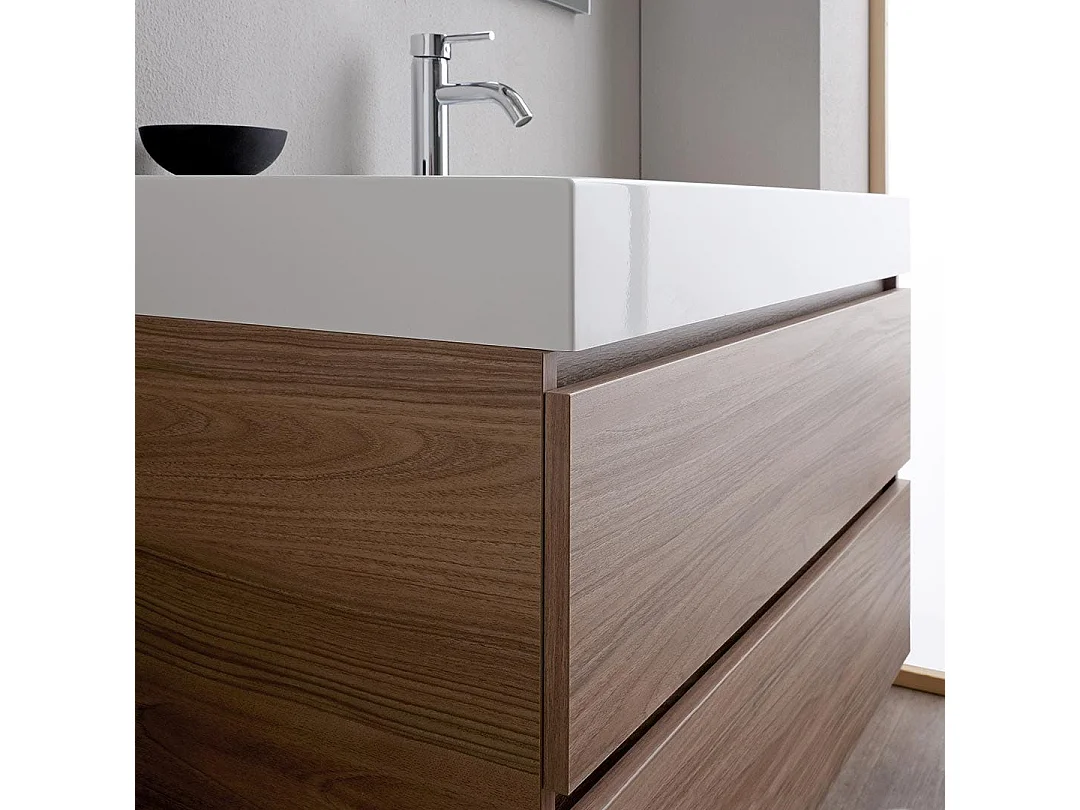 Meuble De Salle De Bains 90Cm Chêne Naturel Avec Lavabo Blanc Et Miroir | Valentina