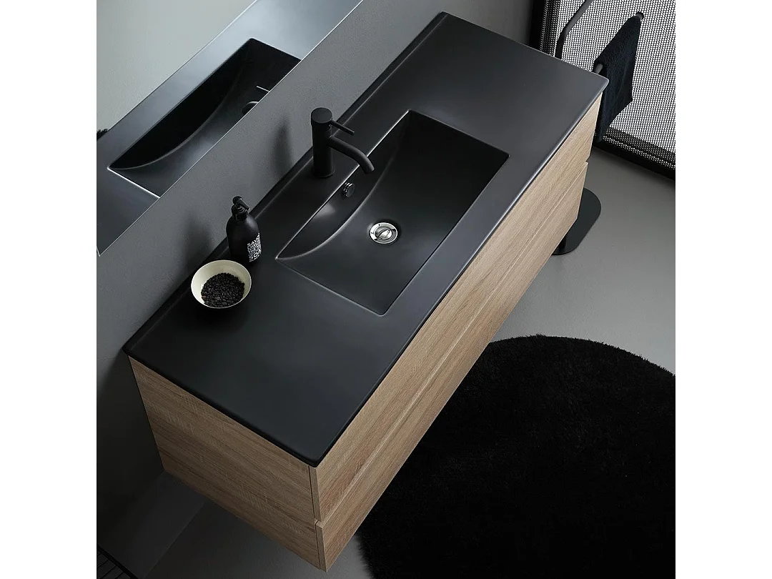 Meuble Salle De Bain 120Cm Chêne Avec Lavabo Noir Mat | Berlin