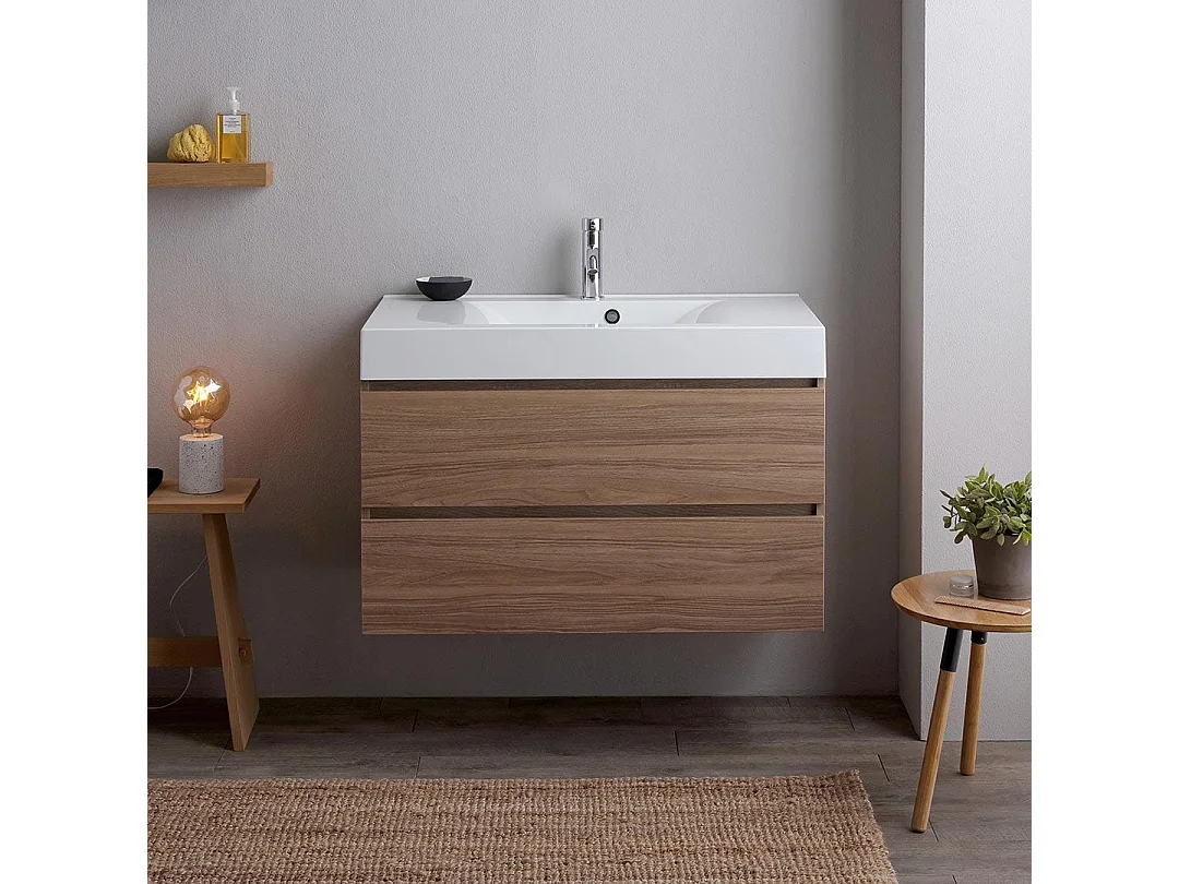Meuble De Salle De Bain 90 Cm Chêne Naturel Avec Lavabo Blanc | Valentina