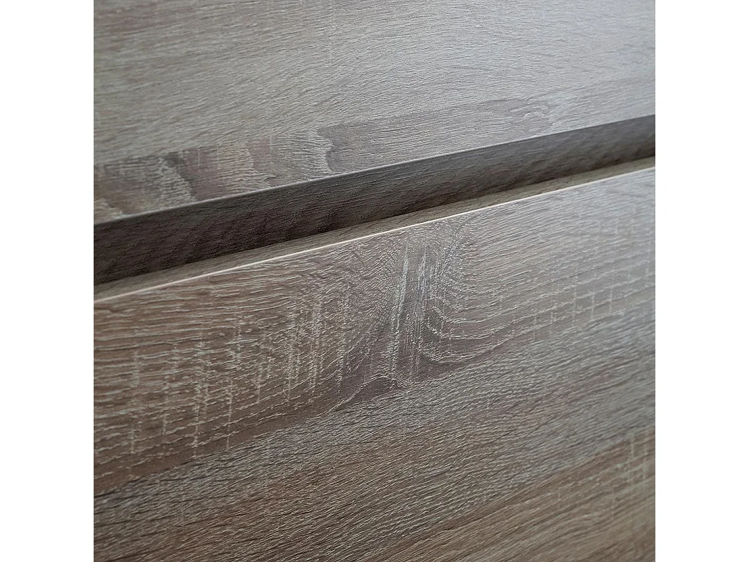 Meuble De Salle De Bains 90Cm 2 Tiroirs Chêne Avec Lavabo Noir, Miroir 90X70 Et Lampe | Berlin