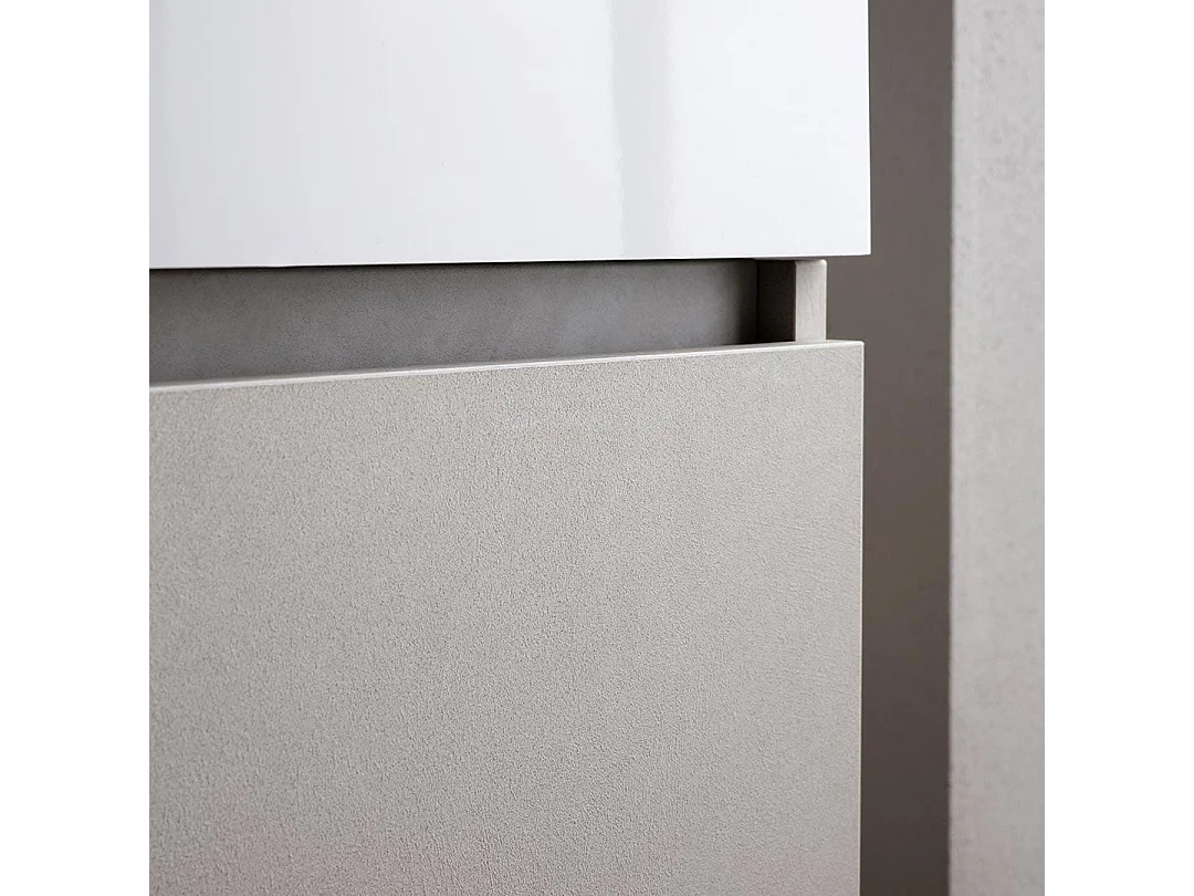 Meuble De Salle De Bains Suspendu 60Cm Portes Gris Perle, Lavabo, Miroir Et Lampe | Valentina