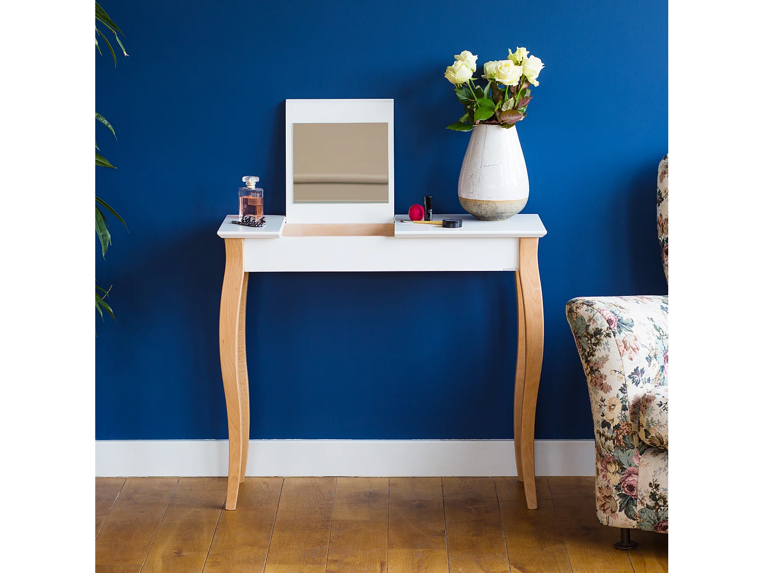 Petite coiffeuse avec miroir 85 x 35 cm Lillo Beige Brun